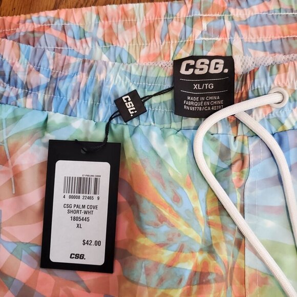CSG Mens 2XL Swim Trunks Palm Cove Multicolor Shorts Elastic Waist Pockets - Picture 4 of 4